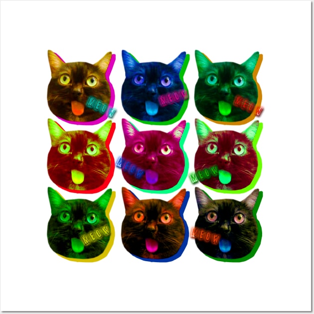 cats popart meow rofl colorful animal Wall Art by denpoolswag